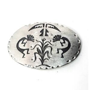 Pewter Double Kokopelli  Flute Players Dance  For Great Corn Harvest  Buckle